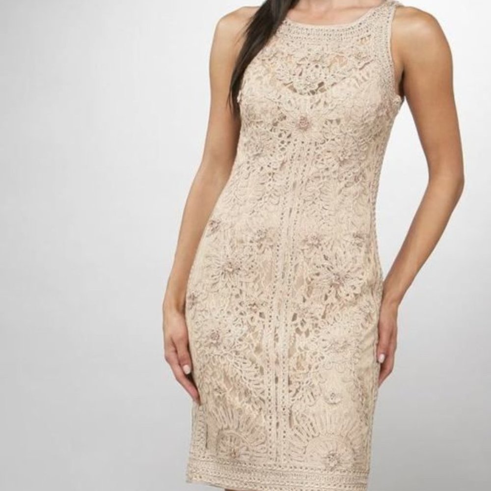 Sue Wong Beige Cream Lace Sleeveless Dress Size 10